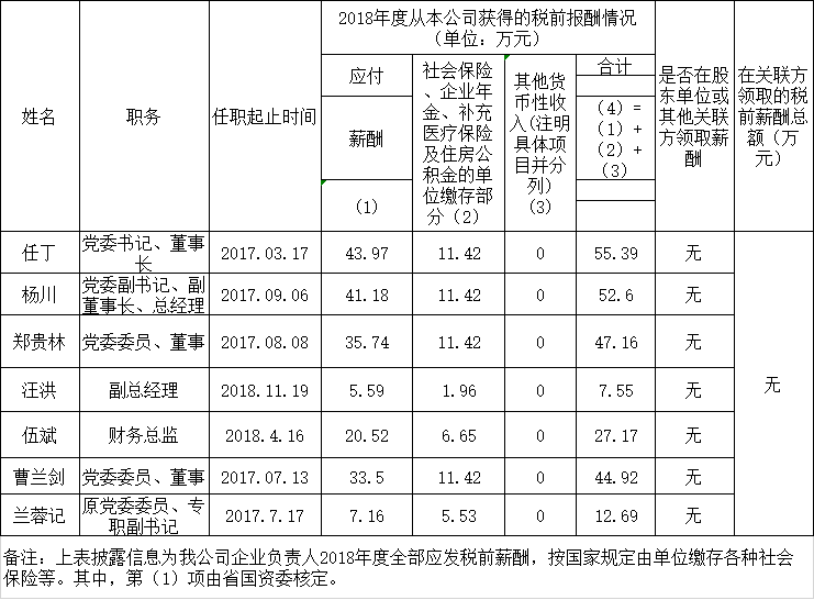 新利体育首页（中国）有限公司负责人2018年度薪酬情况